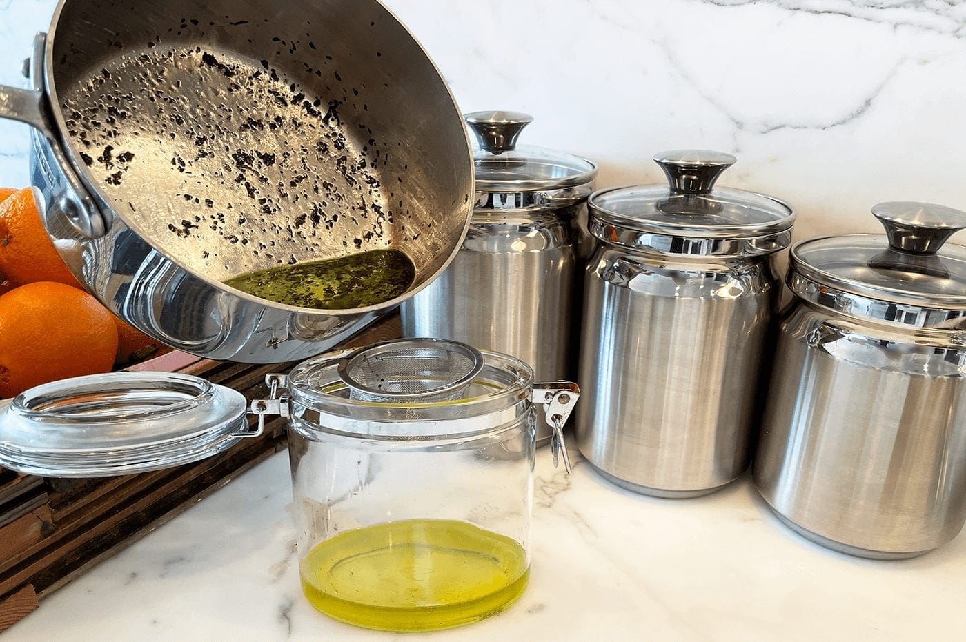 Strain your cannabutter with a tea strainer.